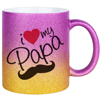 I Love my papa, Κούπα Χρυσή/Ροζ Glitter, κεραμική, 330ml