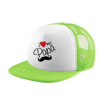 I Love my papa, Καπέλο Soft Trucker με Δίχτυ Πράσινο/Λευκό