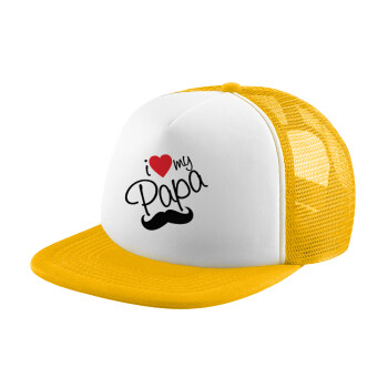 I Love my papa, Καπέλο παιδικό Soft Trucker με Δίχτυ Κίτρινο/White 