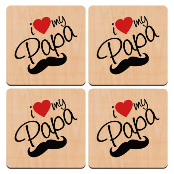 I Love my papa, ΣΕΤ x4 Σουβέρ ξύλινα τετράγωνα plywood (9cm)