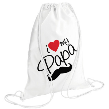 I Love my papa, Τσάντα πλάτης πουγκί GYMBAG λευκή (28x40cm)