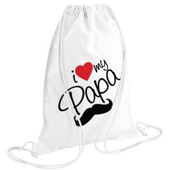 I Love my papa, Backpack pouch GYMBAG white (28x40cm)