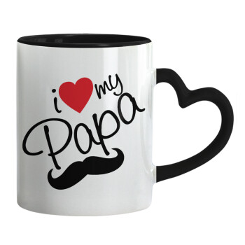 I Love my papa, Mug heart black handle, ceramic, 330ml