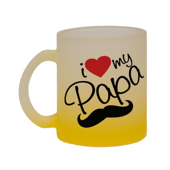 I Love my papa, Κούπα γυάλινη δίχρωμη με βάση το κίτρινο ματ, 330ml