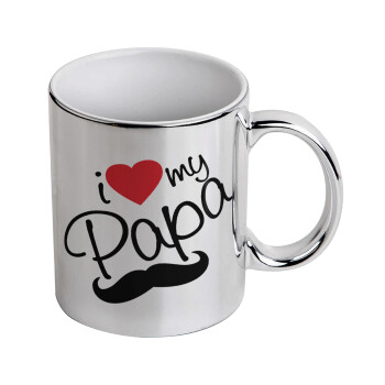 I Love my papa, Κούπα κεραμική, ασημένια καθρέπτης, 330ml