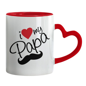 I Love my papa, Mug heart red handle, ceramic, 330ml