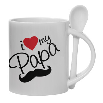 I Love my papa, Ceramic coffee mug with Spoon, 330ml (1pcs)