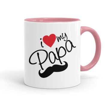 I Love my papa, Κούπα χρωματιστή ροζ, κεραμική, 330ml