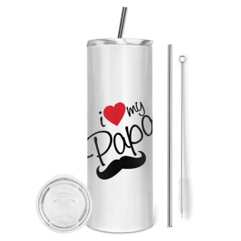 I Love my papa, Eco friendly stainless steel tumbler 600ml, with metal straw & cleaning brush