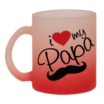 I Love my papa, Κούπα γυάλινη δίχρωμη με βάση το κόκκινο ματ, 330ml
