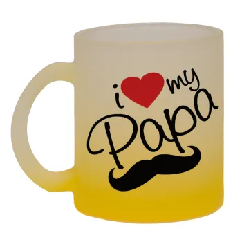 I Love my papa, Κούπα γυάλινη δίχρωμη με βάση το κίτρινο ματ, 330ml
