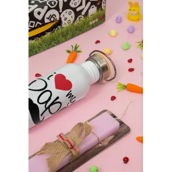 I Love my papa, Πασχαλινή Λαμπάδα με παγούρι μεταλλικό (620ml, stainless steel) & κερί αρωματικό πλακέ (30cm) (ΡΟΖ)