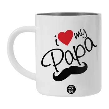 I Love my papa, Λευκή Ανοξείδωτη Μεταλλική Κούπα 450ml - Διπλού Τοιχώματος 