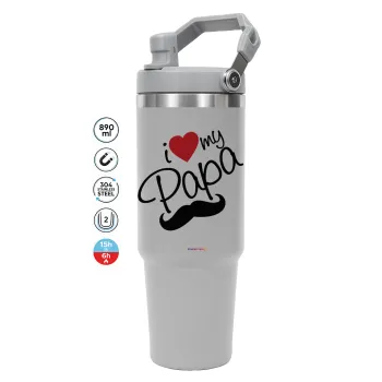 I Love my papa, GREY color, 890ml (30oz) stainless Steel Tumbler with Handle