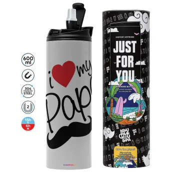 I Love my papa, Tumbler stainless steel GREY 600ml
