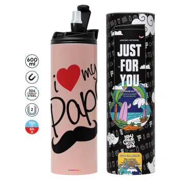 I Love my papa, Tumbler stainless steel PINK 600ml