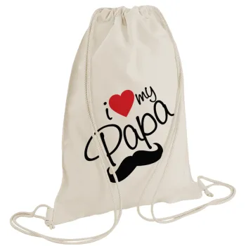 I Love my papa, Τσάντα πλάτης πουγκί GYMBAG natural (28x40cm)