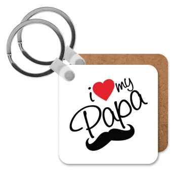 I Love my papa, Μπρελόκ Ξύλινο τετράγωνο MDF