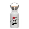 Metallic thermos (Stainless steel) White with wooden lid (bamboo), double-walled, 350ml