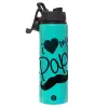 Metallic water bottle with safety lid, 850ml aluminum