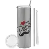 Tumbler stainless steel Silver 600ml, with metal straw & cleaning brush