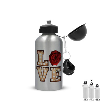 Love lights and roses, Metallic water jug, Silver, aluminum 500ml