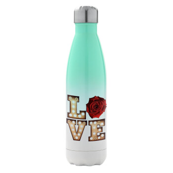 Love lights and roses, Metal mug thermos Green/White (Stainless steel), double wall, 500ml