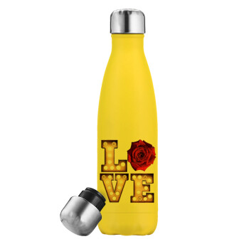 Love lights and roses, Yellow Stainless Steel Metallic Thermos, double-walled, 500ml