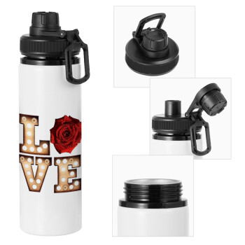Love lights and roses, Metal water bottle with safety cap, aluminum 850ml