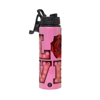 Love lights and roses, Μεταλλικό παγούρι νερού με καπάκι ασφαλείας, αλουμινίου 850ml