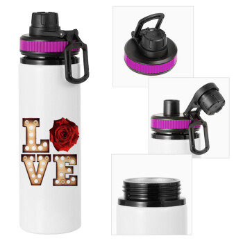 Love lights and roses, Μεταλλικό παγούρι νερού με καπάκι ασφαλείας, αλουμινίου 850ml