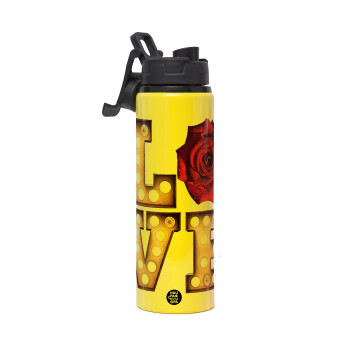 Love lights and roses, Μεταλλικό παγούρι νερού με καπάκι ασφαλείας, αλουμινίου 850ml