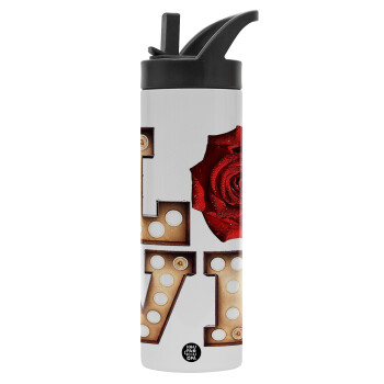 Love lights and roses, bottle-thermo-straw