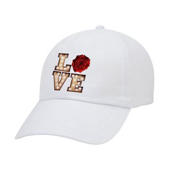 Love lights and roses, Καπέλο Ενηλίκων Baseball Λευκό 5-φύλλο (POLYESTER, ΕΝΗΛΙΚΩΝ, UNISEX, ONE SIZE)
