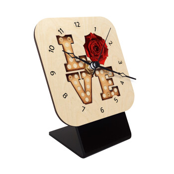 Love lights and roses, Quartz Table clock in natural wood (10cm)
