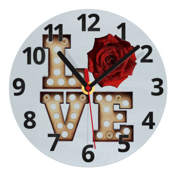 Love lights and roses, Ρολόι τοίχου γυάλινο (20cm)