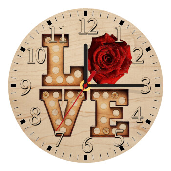 Love lights and roses, Ρολόι τοίχου ξύλινο plywood (20cm)