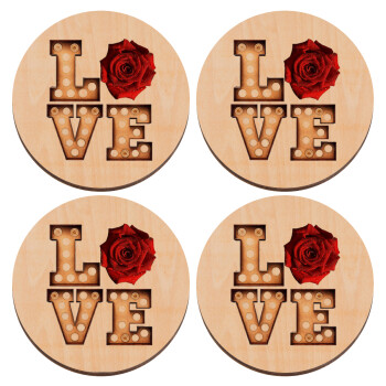 Love lights and roses, ΣΕΤ x4 Σουβέρ ξύλινα στρογγυλά plywood (9cm)