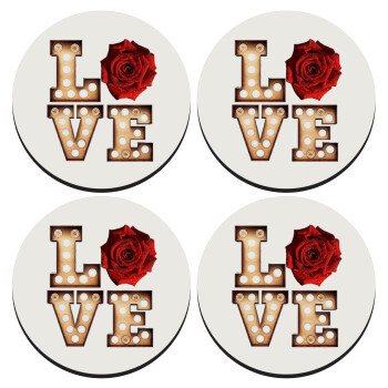 Love lights and roses, SET of 4 round wooden coasters (9cm)