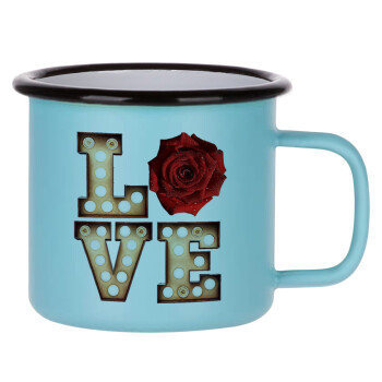 Love lights and roses, Κούπα Μεταλλική εμαγιέ ΜΑΤ σιέλ 360ml