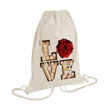 Love lights and roses, Τσάντα πλάτης πουγκί GYMBAG natural (28x40cm)