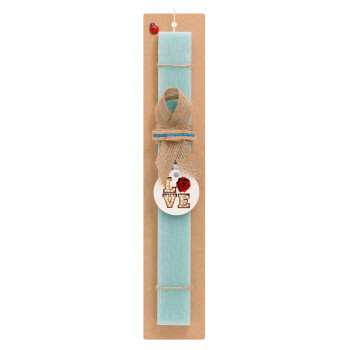Love lights and roses, Easter Set, wooden keychain & aromatic flat Easter candle (30cm) (TURQUOISE)