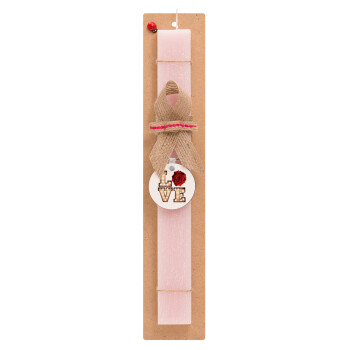 Love lights and roses, Easter Set, wooden keychain & scented flat Easter candle (30cm) (PINK)