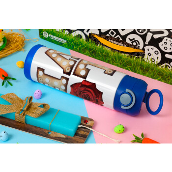 Love lights and roses, Easter candle, Childrens hot water bottle, stainless steel, with safety straw, BLUE (500ml)