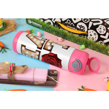 Love lights and roses, Πασχαλινή Λαμπάδα με Παιδικό παγούρι θερμό, ανοξείδωτο, με καλαμάκι ασφαλείας, ΡΟΖ (500ml)