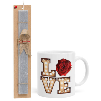Love lights and roses, Easter Set, Ceramic Cup (330ml) & Easter aromatic flat candle (30cm) (GRAY)