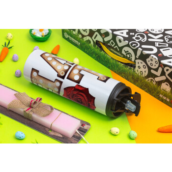 Love lights and roses, Easter candle,Travel Tumbler 2 Lids, with metal straw & cleaning brush & aromatic flat candle (30cm) (PINK)