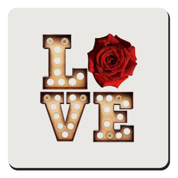 Love lights and roses, Τετράγωνο μαγνητάκι ξύλινο 9x9cm