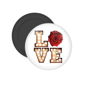 Love lights and roses, Μαγνητάκι ψυγείου στρογγυλό διάστασης 5cm