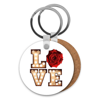 Love lights and roses, Μπρελόκ Ξύλινο στρογγυλό MDF Φ5cm